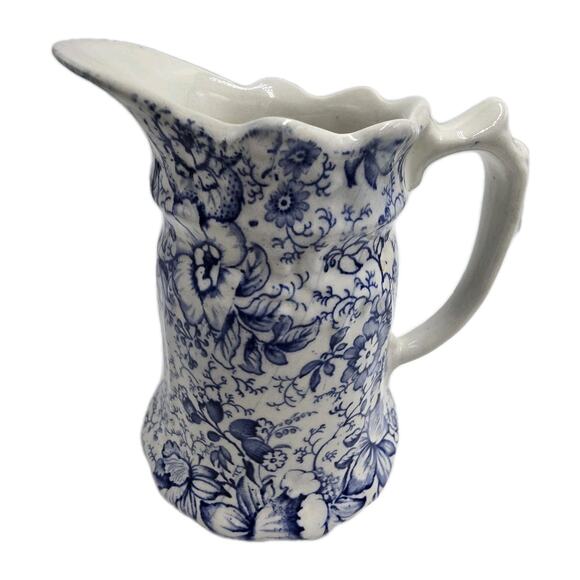 Vtg J Kent Fenton England Early 18th C Chintz 5" Pitcher Blue White Floral - Picture 1 of 8